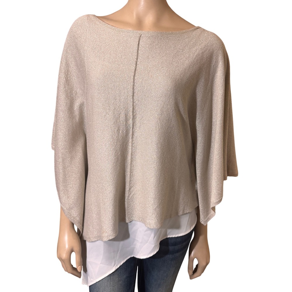 White House Black Market Knit Top S Small Gold Beige Metallic Layered Loose Cami